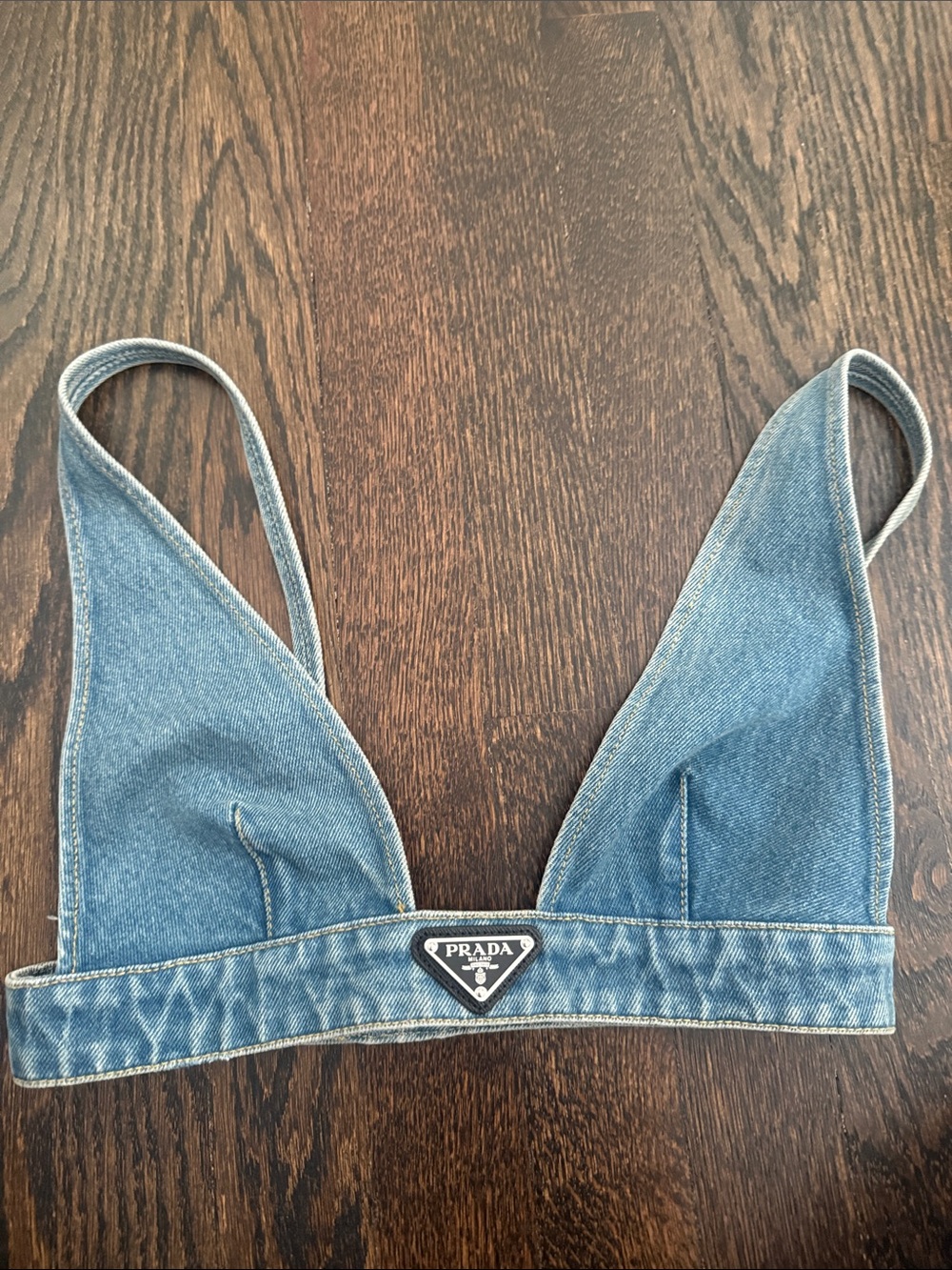 Authentic!! Prada Light Blue Denim Triangle Bralette